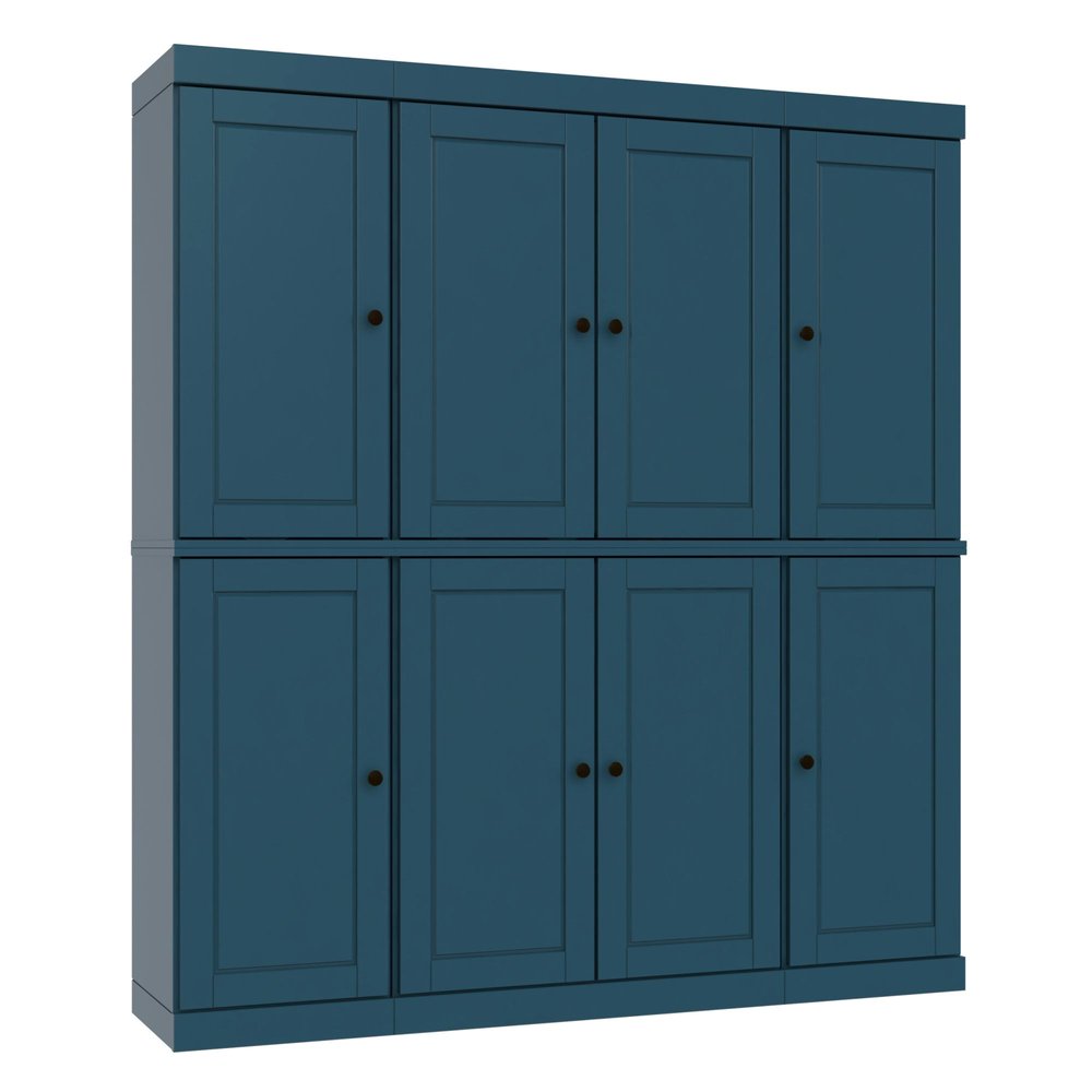 72" Teal Blue Solid Wood 8 Two Drawer Pantry Or Storage Closet