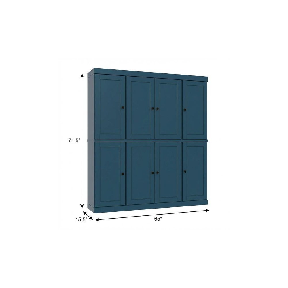 72" Teal Blue Solid Wood 8 Two Drawer Pantry Or Storage Closet