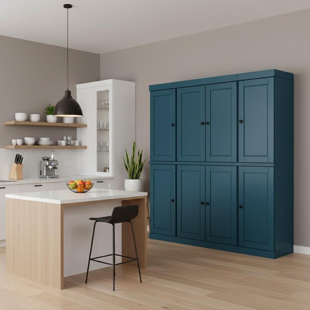 72" Teal Blue Solid Wood 8 Two Drawer Pantry Or Storage Closet