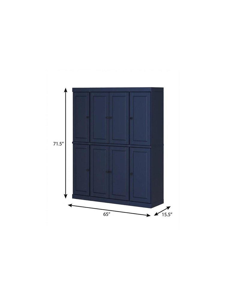 72" Navy Blue Solid Wood 8 Two Drawer Pantry Or Storage Closet