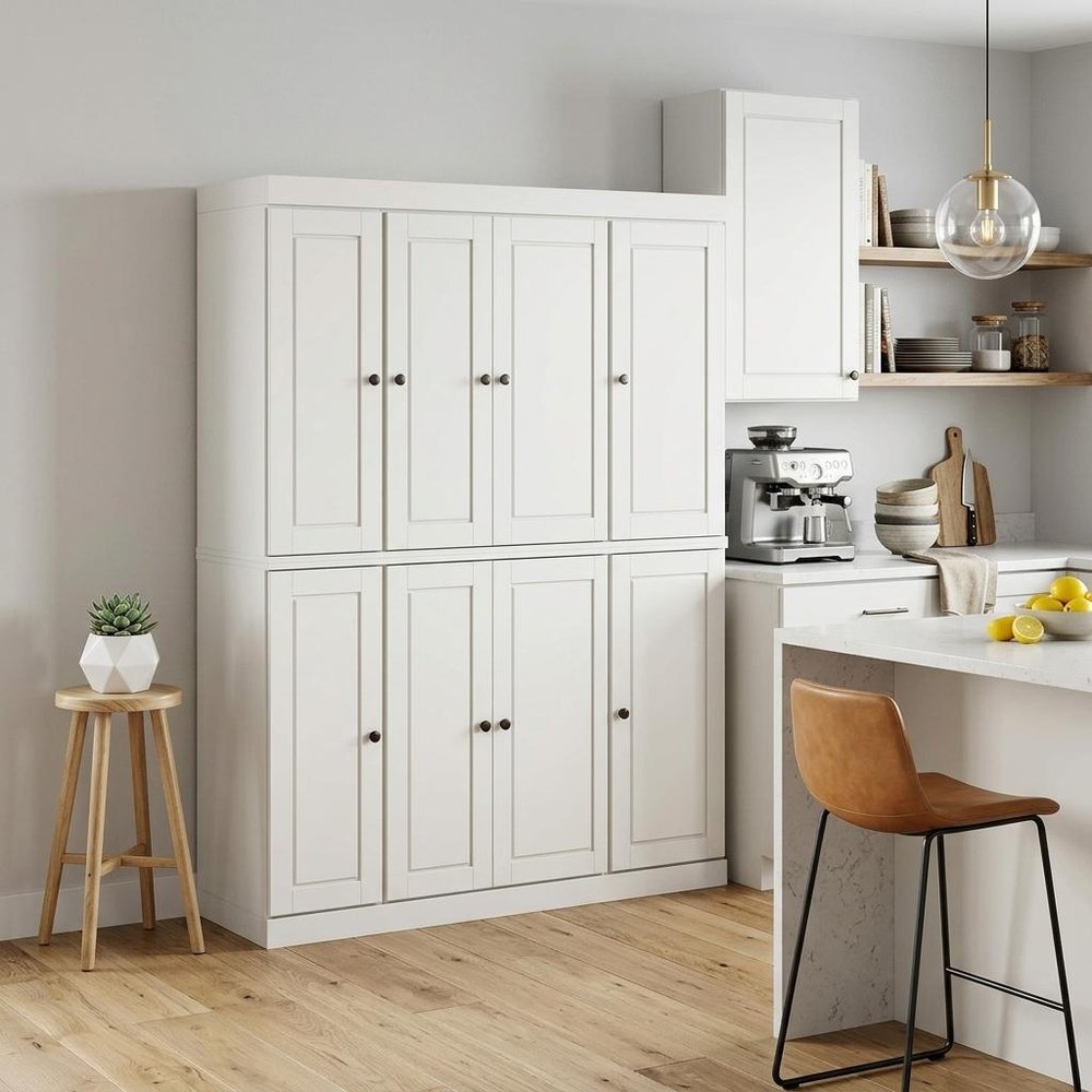 72" Off White Solid Wood 8 Two Drawer Pantry Or Storage Closet