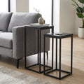 Set of Two Matte Black Marble and Steel Square Frame Nested Tables