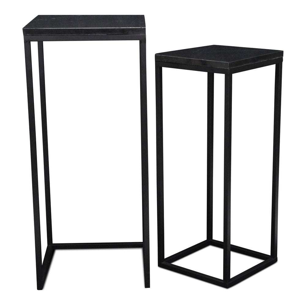 Set of Two Black Marble and Steel Square Frame Nested Tables