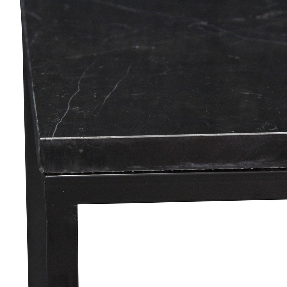 Set of Two Black Marble and Steel Square Frame Nested Tables on a white background