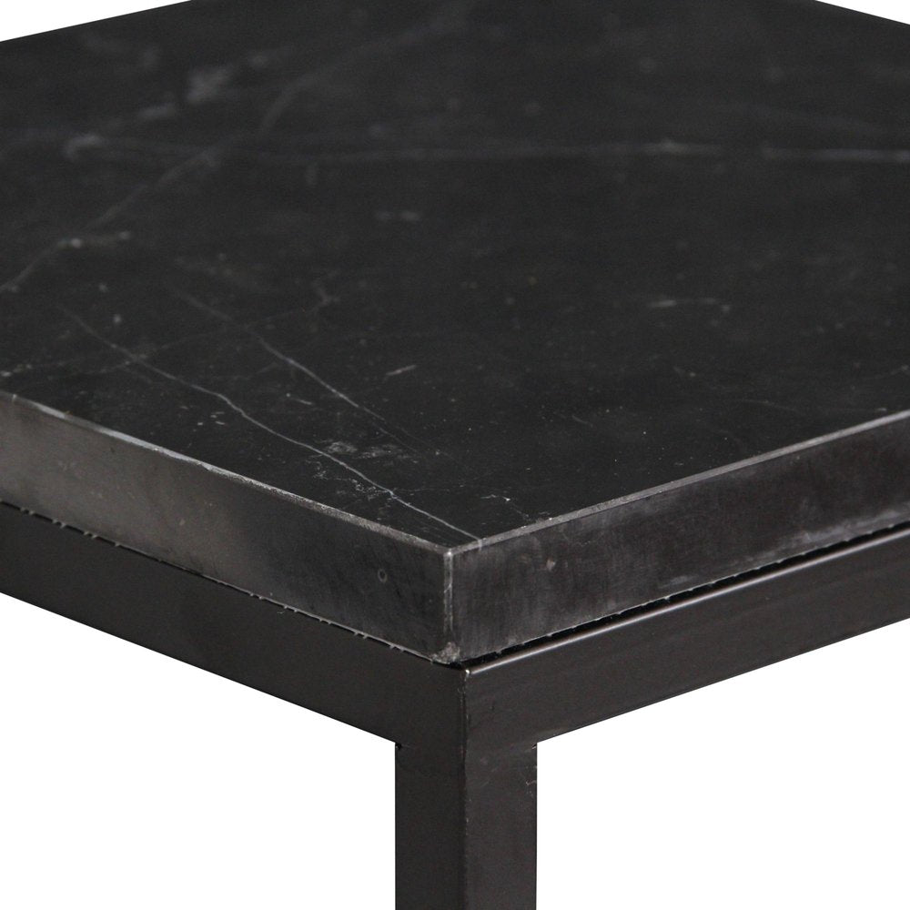 Set of Two Black Marble and Steel Square Frame Nested Tables