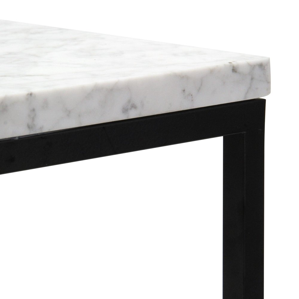 Set of Two Matte Black Marble and Steel Square Frame Nested Tables