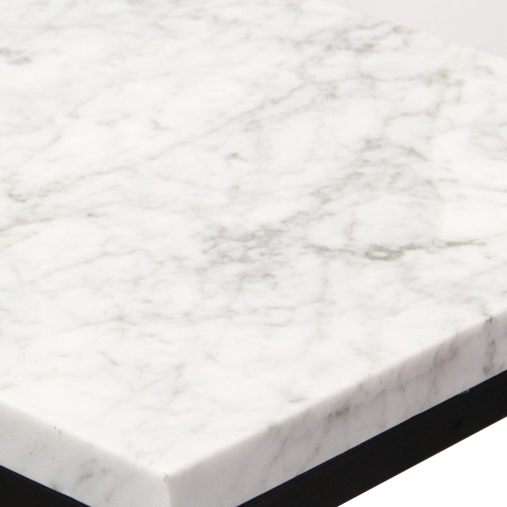 Set of Two Matte Black Marble and Steel Square Frame Nested Tables
