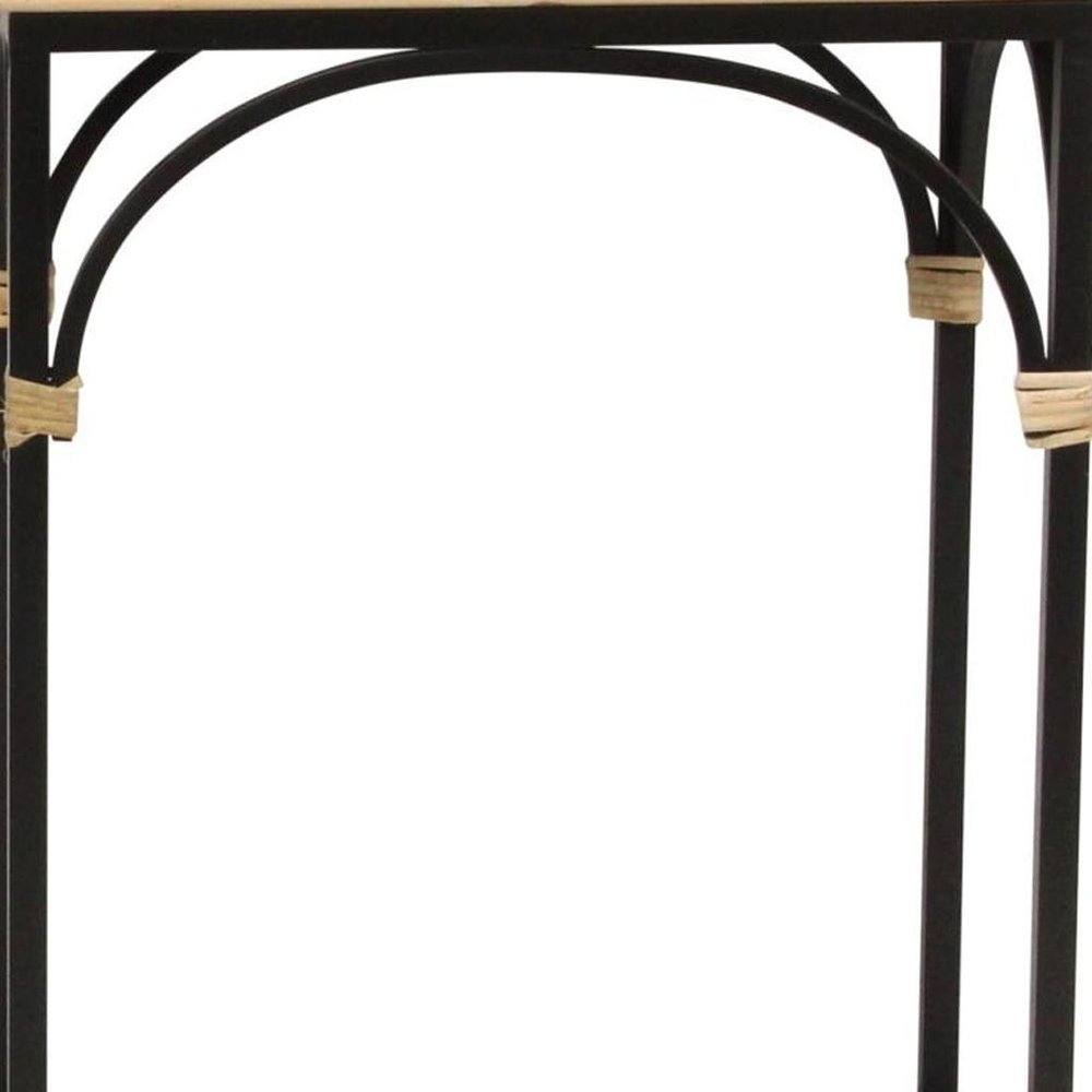 Set of Two Light Brown and Black Distressed Solid Wood and Steel Frame Nested Tables