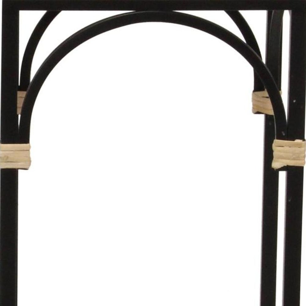 Set of Two Matte Light Brown and Black Distressed Solid Wood and Steel Frame Nested Tables
