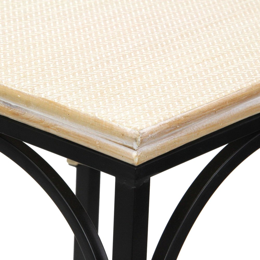 Set of Two Matte Light Brown and Black Distressed Solid Wood and Steel Frame Nested Tables