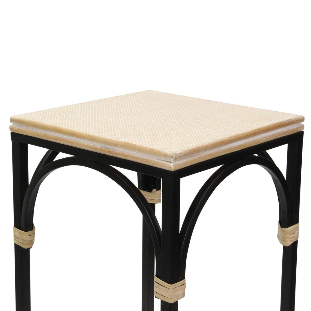 Set of Two Matte Light Brown and Black Distressed Solid Wood and Steel Frame Nested Tables