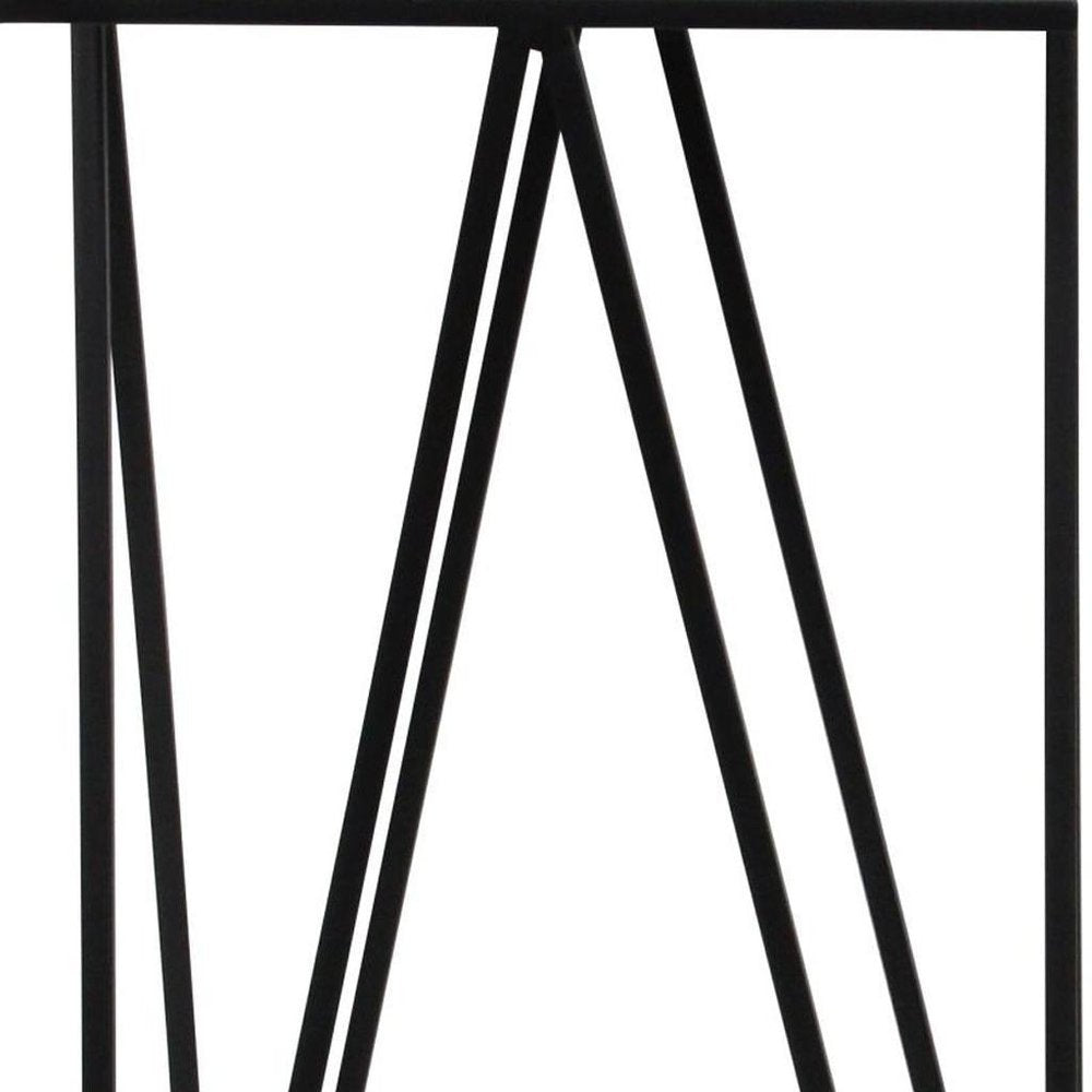 Set of Two Silver and Black Mirrored Glass and Steel Square Frame Nested Tables on a white background