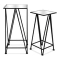 Set of Two Silver and Black Mirrored Glass and Steel Square Frame Nested Tables on a white background
