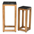 Set of Two Black and Brown Distressed Marble and Solid Wood Square Frame Nested Tables on a white background