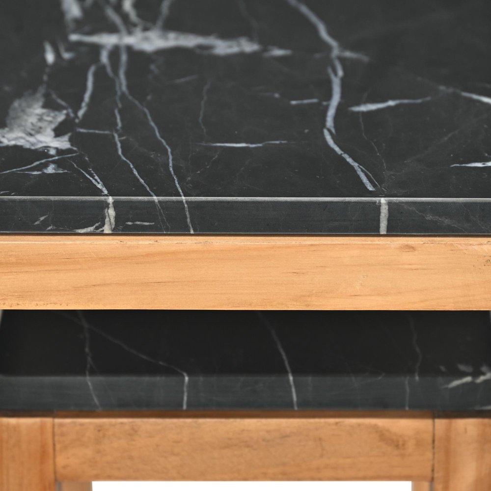 Set of Two Black and Brown Distressed Marble and Solid Wood Square Frame Nested Tables