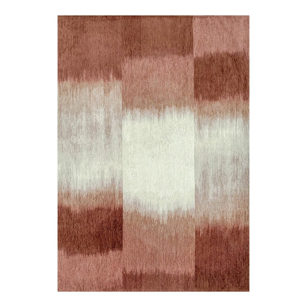 9' X 13' Red And White Abstract Washable Area Rug With UV Protection