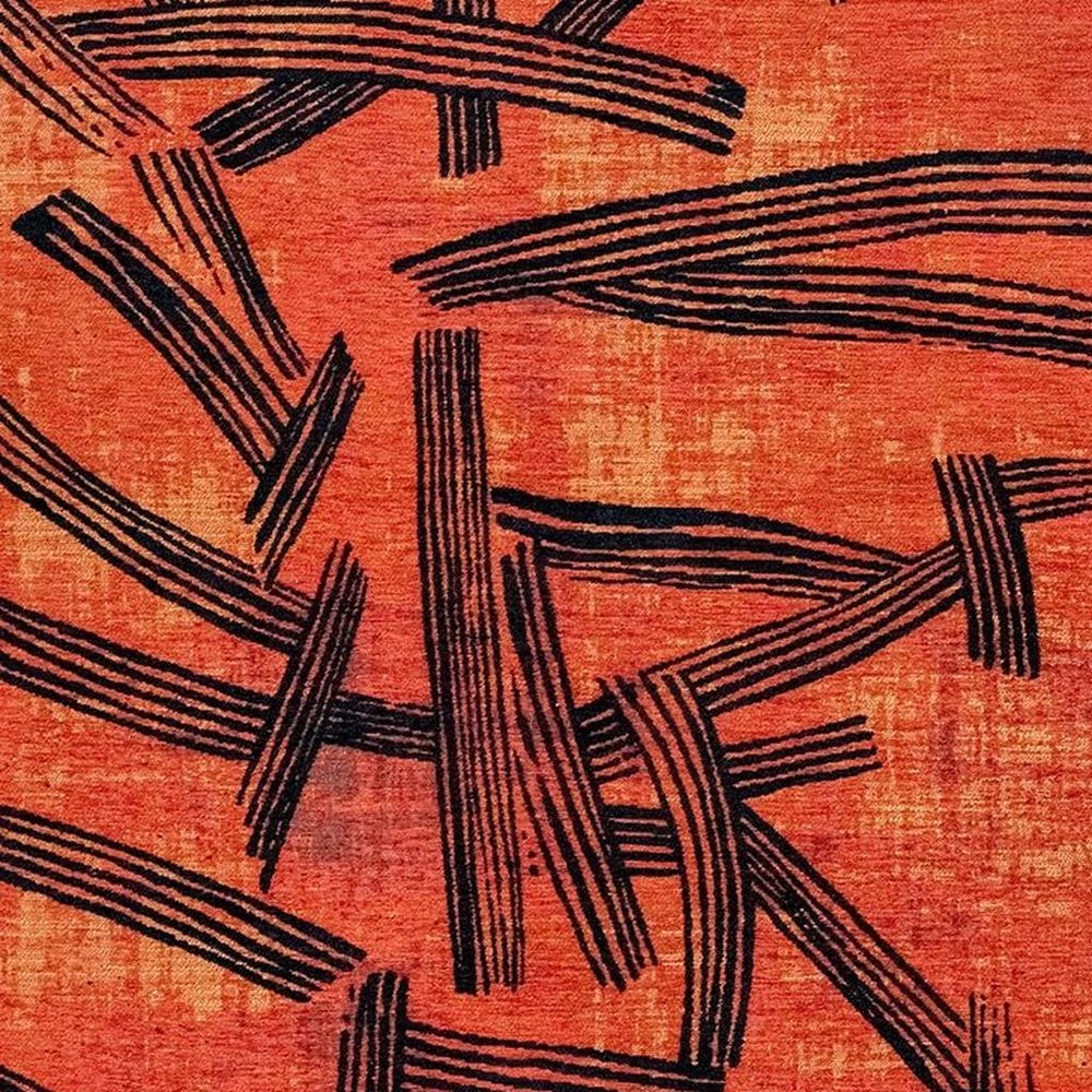 9' X 13' Red And White Abstract Washable Area Rug With UV Protection