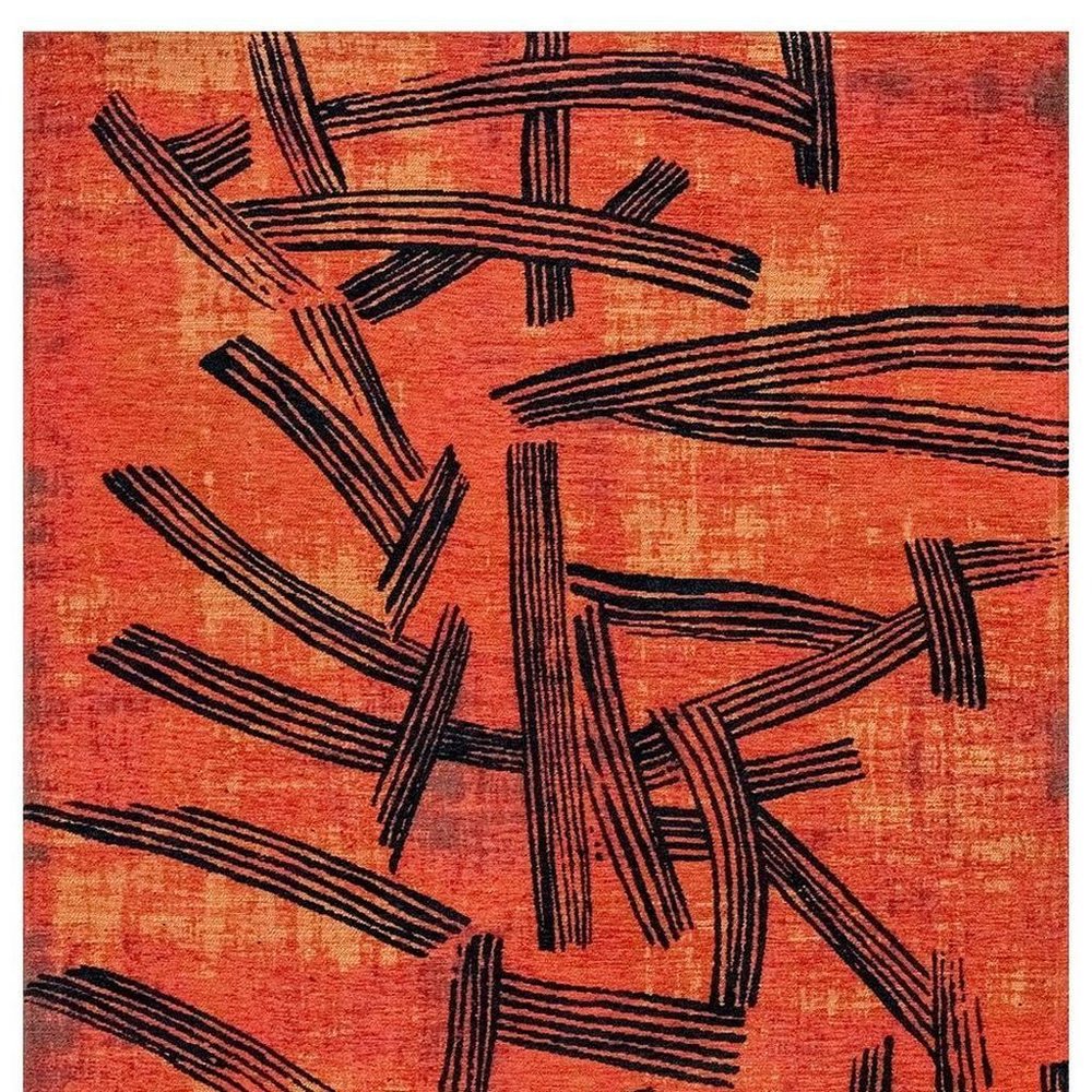 9' X 13' Red And White Abstract Washable Area Rug With UV Protection