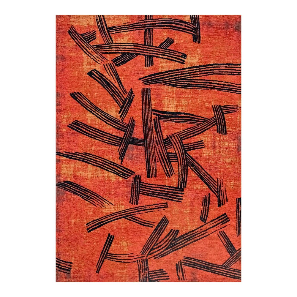 9' X 13' Red And White Abstract Washable Area Rug With UV Protection