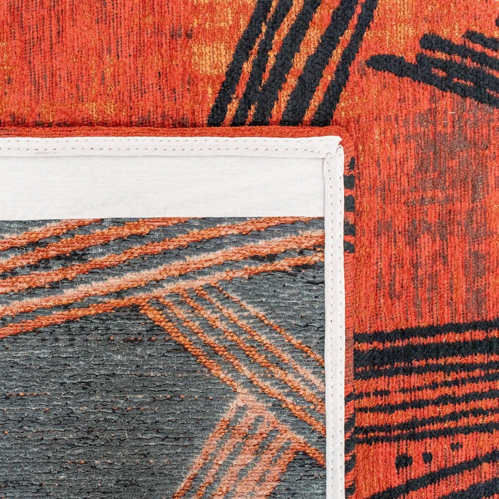 9' X 13' Red And White Abstract Washable Area Rug With UV Protection
