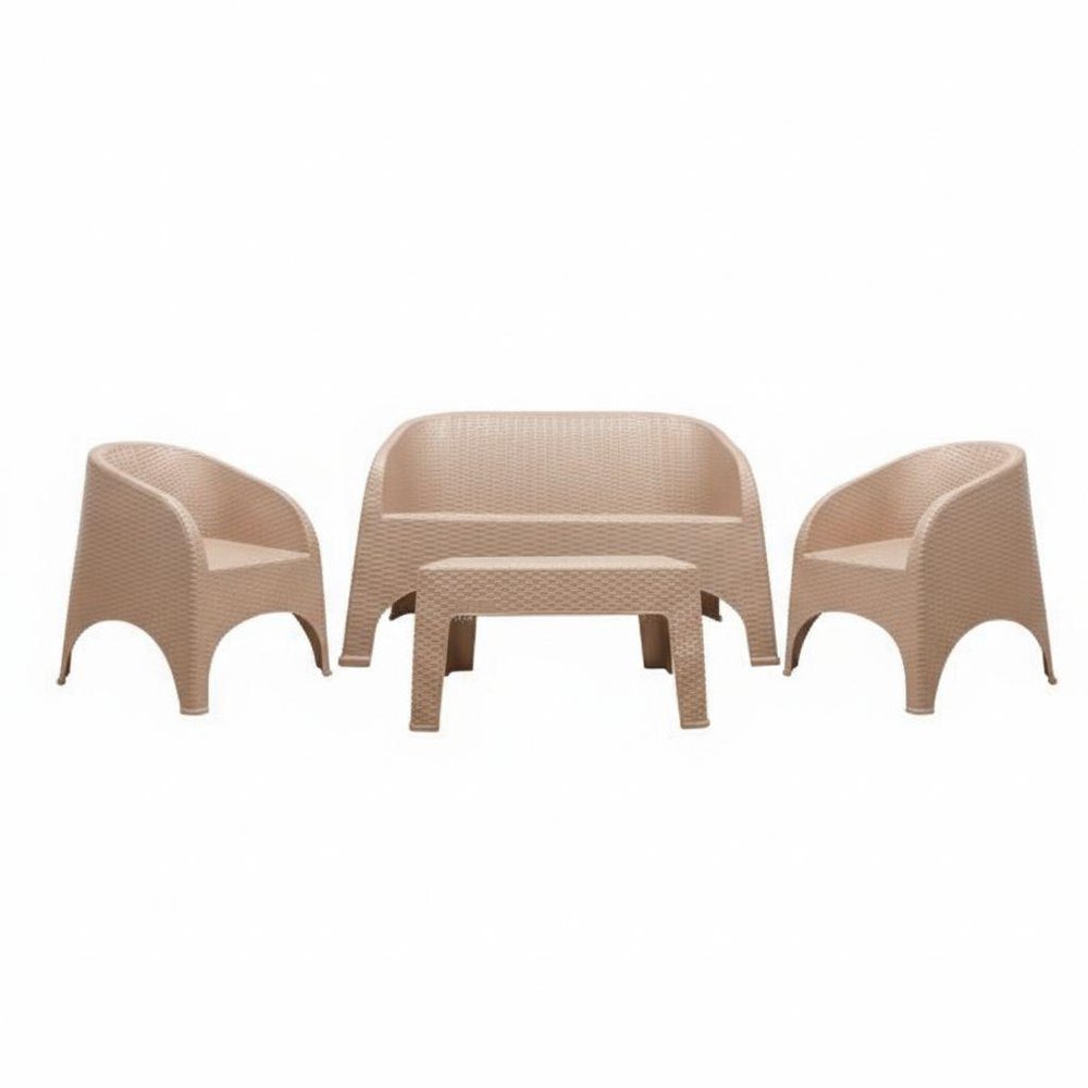 Four Piece Taupe Plastic Outdoor Patio Set With Table