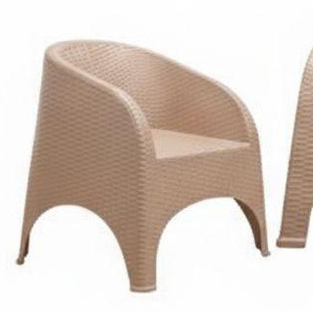 Four Piece Taupe Plastic Outdoor Patio Set With Table