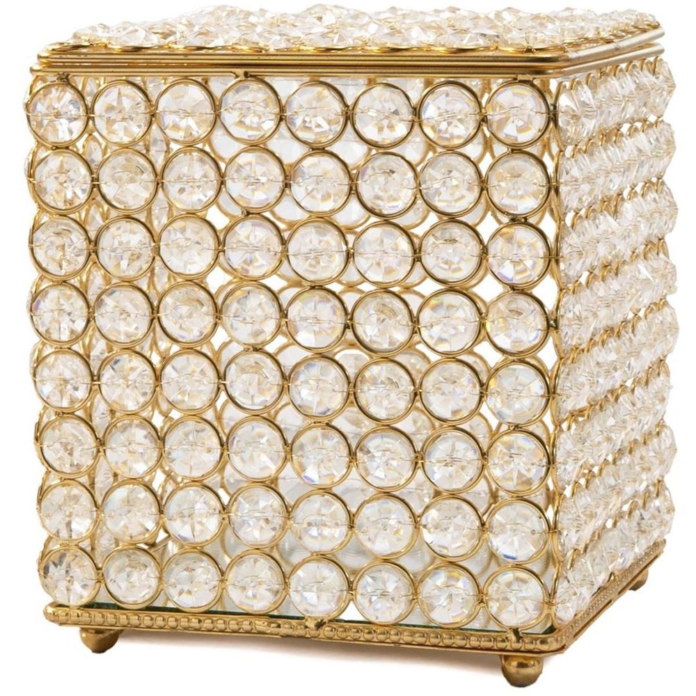 7" Gold Iron And Crystal Tissue Box Cover