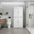 32" White Solid Wood Free Standing Four Door Linen Cabinet