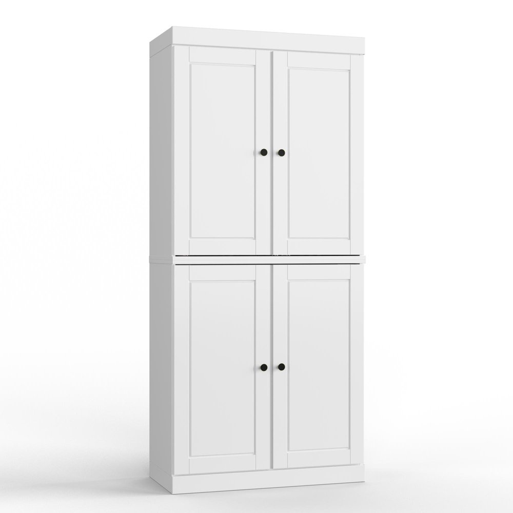 32" White Solid Wood Free Standing Four Door Linen Cabinet