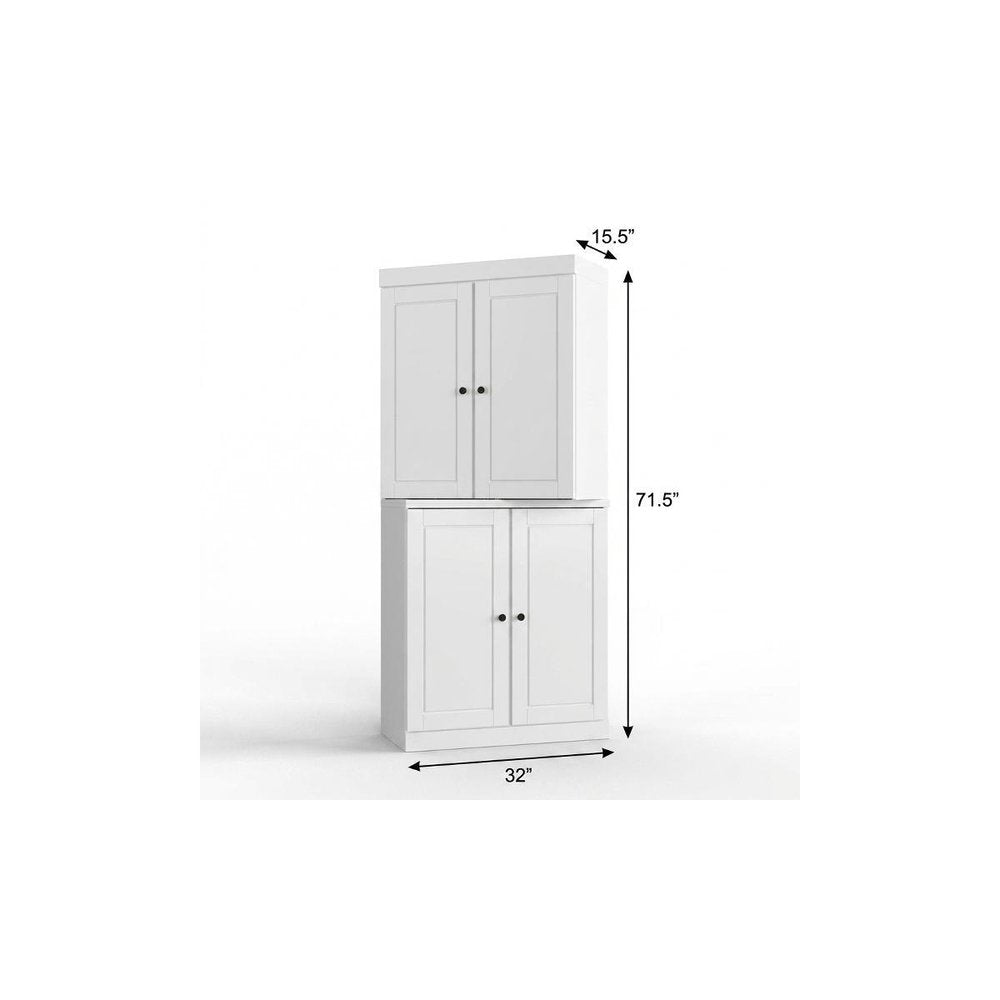32" White Solid Wood Free Standing Four Door Linen Cabinet