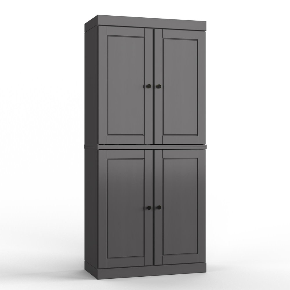 32" Gray Solid Wood Free Standing Four Door Linen Cabinet