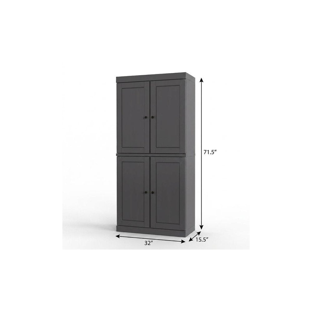 32" Gray Solid Wood Free Standing Four Door Linen Cabinet