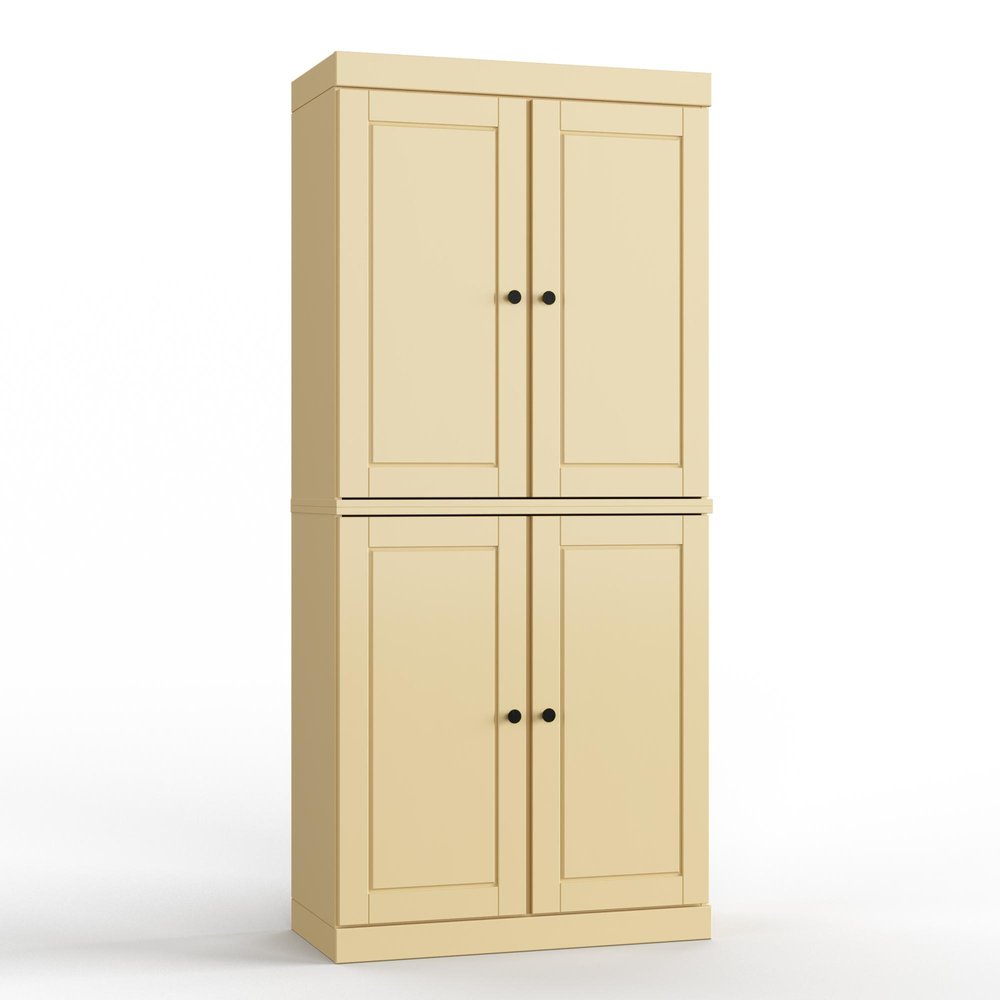 32" Yellow Solid Wood Free Standing Four Door Linen Cabinet