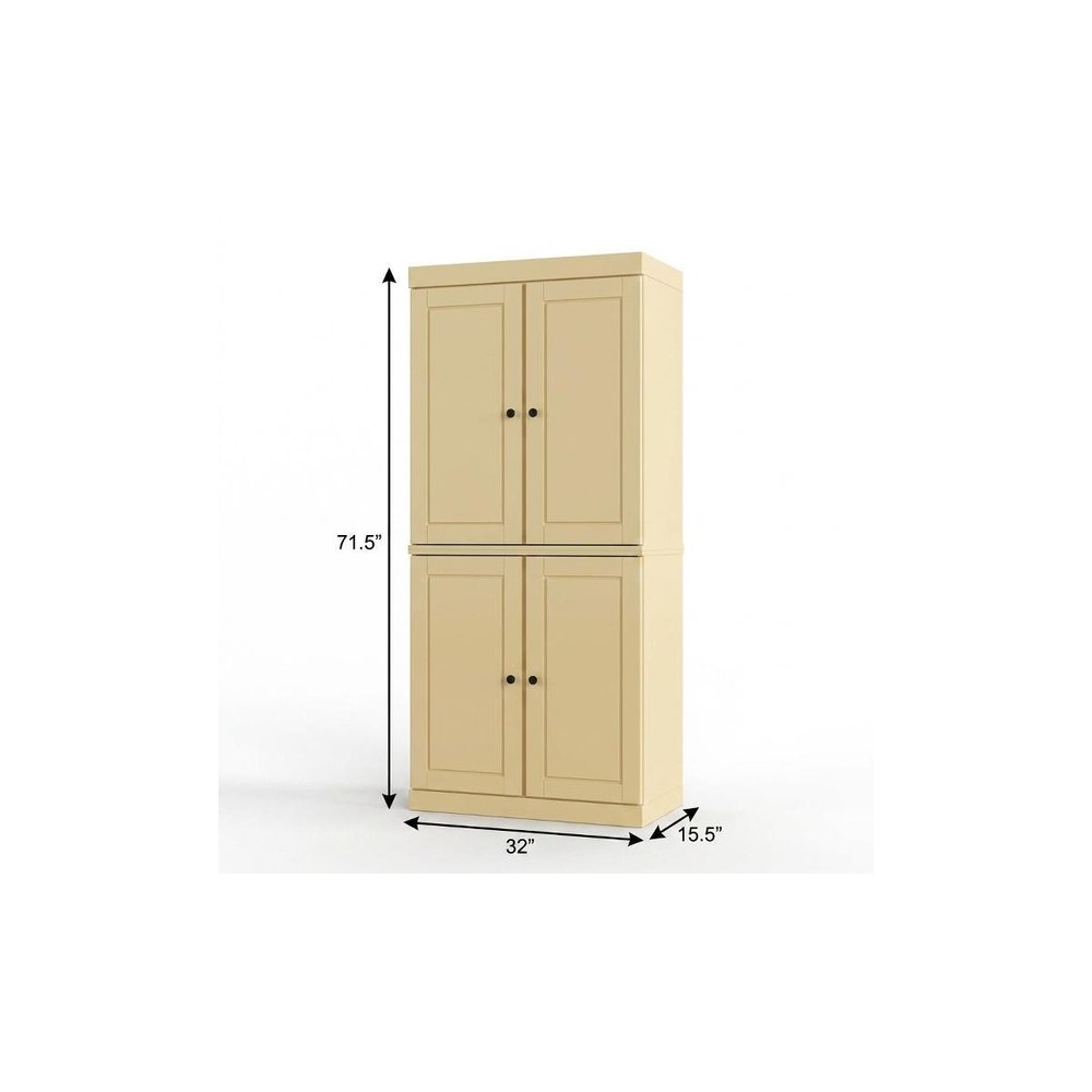 32" Yellow Solid Wood Free Standing Four Door Linen Cabinet