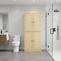 32" Yellow Solid Wood Free Standing Four Door Linen Cabinet