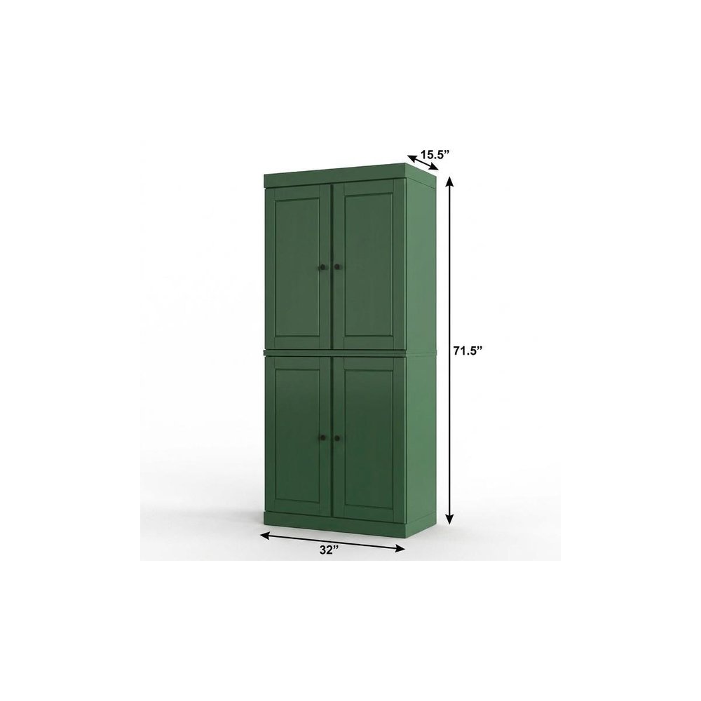 32" Green Solid Wood Free Standing Four Door Linen Cabinet