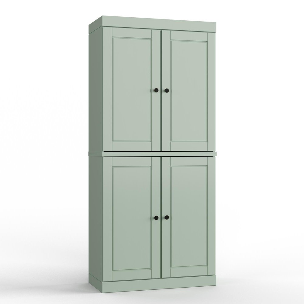 32" Sage Solid Wood Free Standing Four Door Linen Cabinet