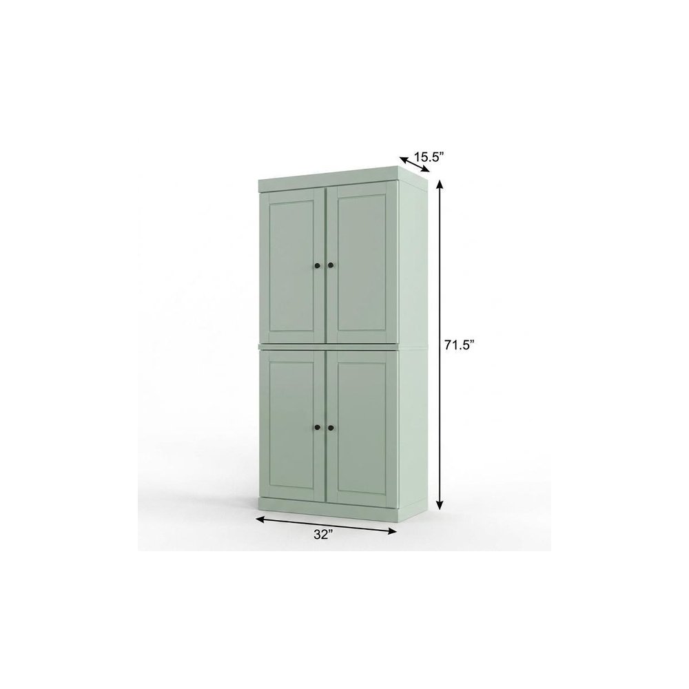 32" Sage Solid Wood Free Standing Four Door Linen Cabinet