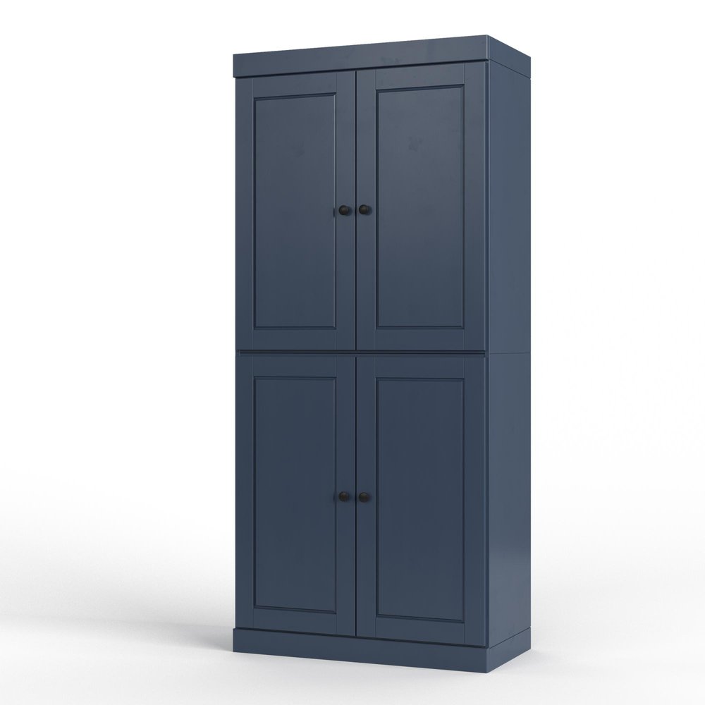 32" French Blue Solid Wood Free Standing Four Door Linen Cabinet