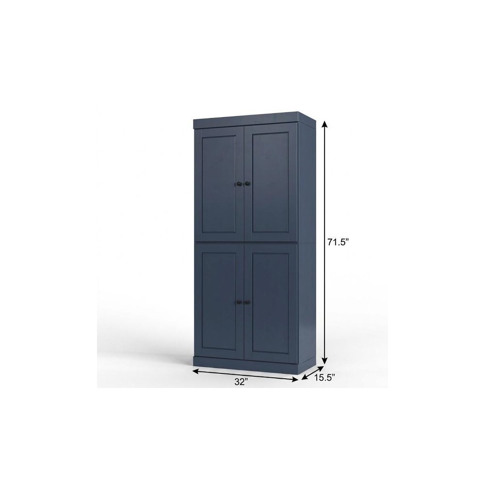 32" French Blue Solid Wood Free Standing Four Door Linen Cabinet