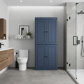 32" French Blue Solid Wood Free Standing Four Door Linen Cabinet