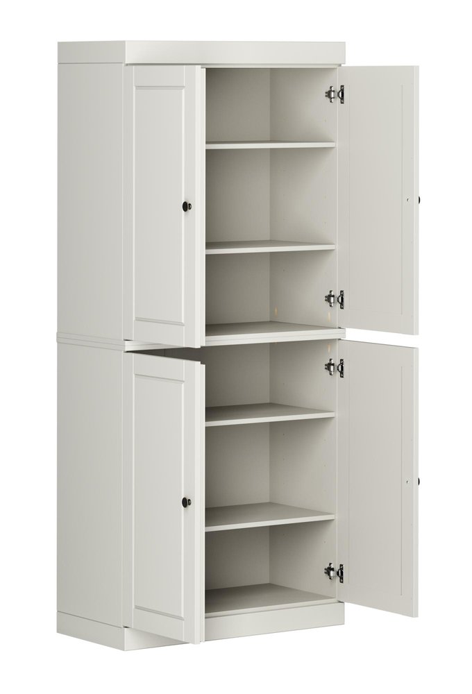 32" Off White Solid Wood Free Standing Four Door Linen Cabinet
