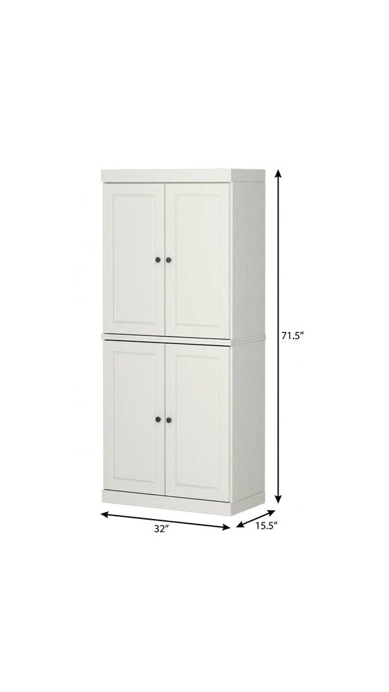 32" Off White Solid Wood Free Standing Four Door Linen Cabinet