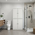 32" Off White Solid Wood Free Standing Four Door Linen Cabinet