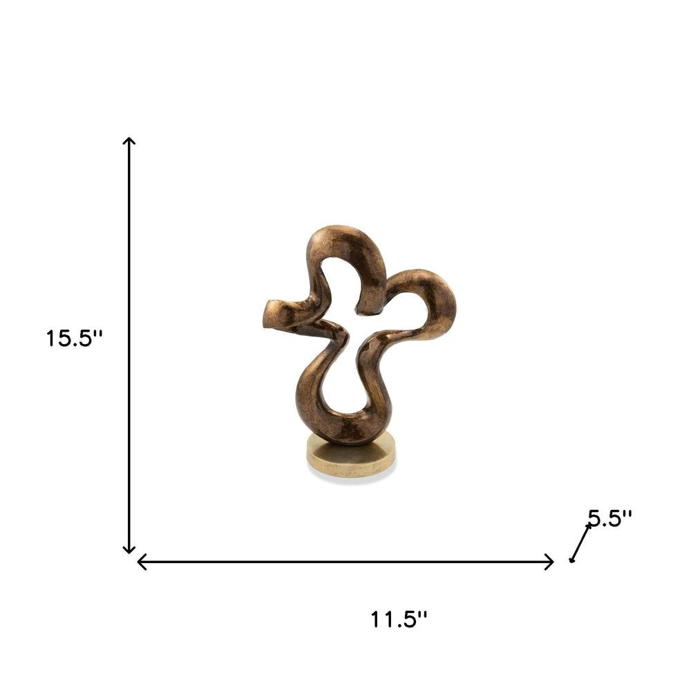 16" Bronze And Gold Aluminum Hand Painted Modern Abstract Sculpture. Sculpture isolated on a plain white background, in a gold metal finish.