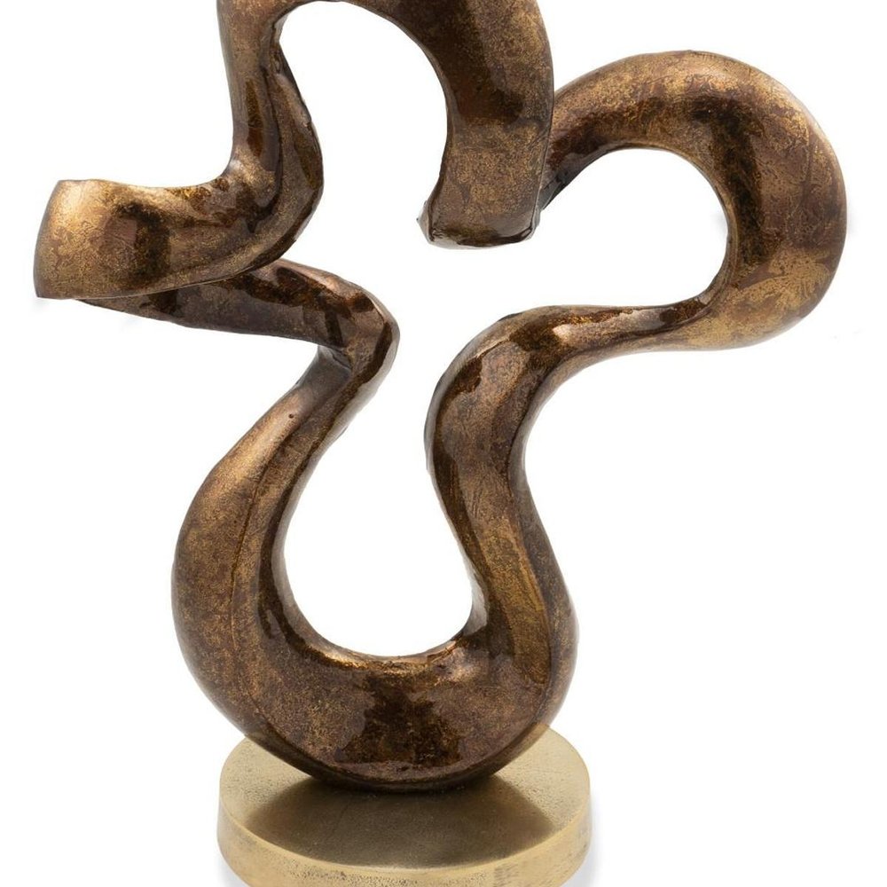 16" Bronze And Gold Aluminum Hand Painted Modern Abstract Sculpture. Sculpture isolated on a plain white background, in a gold metal finish.