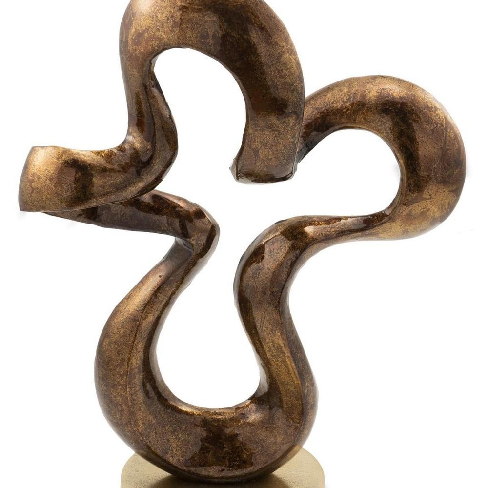 16" Bronze And Gold Aluminum Hand Painted Modern Abstract Sculpture. Sculpture isolated on a plain white background, finished in gold metal.