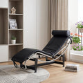 61" Black And Silver Leather and Metal Adjustable Lounge Chair With Pillow