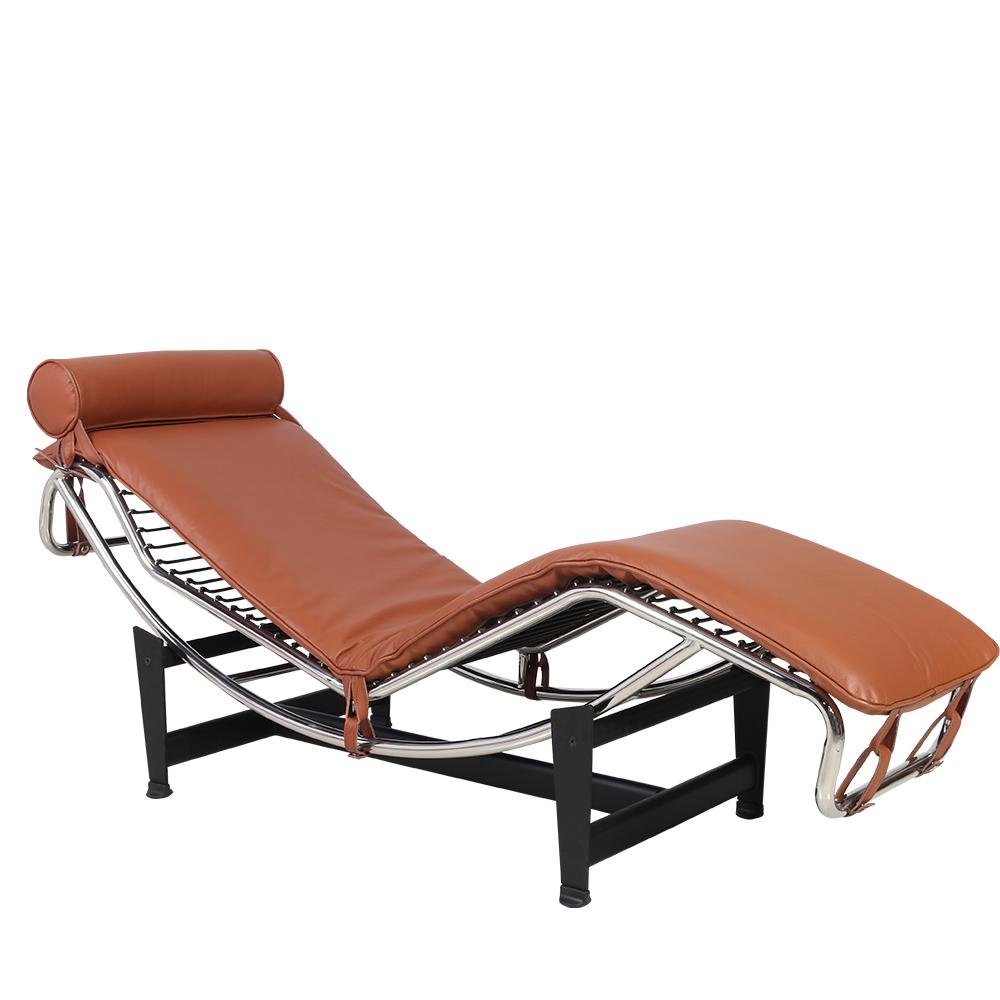 61" Brown Black And Silver Leather and Metal Adjustable Lounge Chair With Pillow. Accent chair isolated on a plain white background, in a silver leather finish.