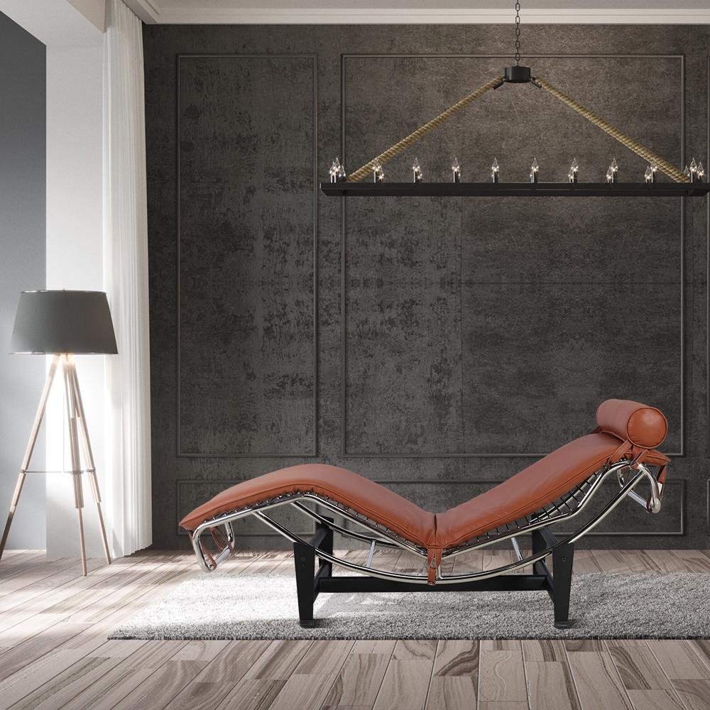 61" Brown Black And Silver Leather and Metal Adjustable Lounge Chair With Pillow